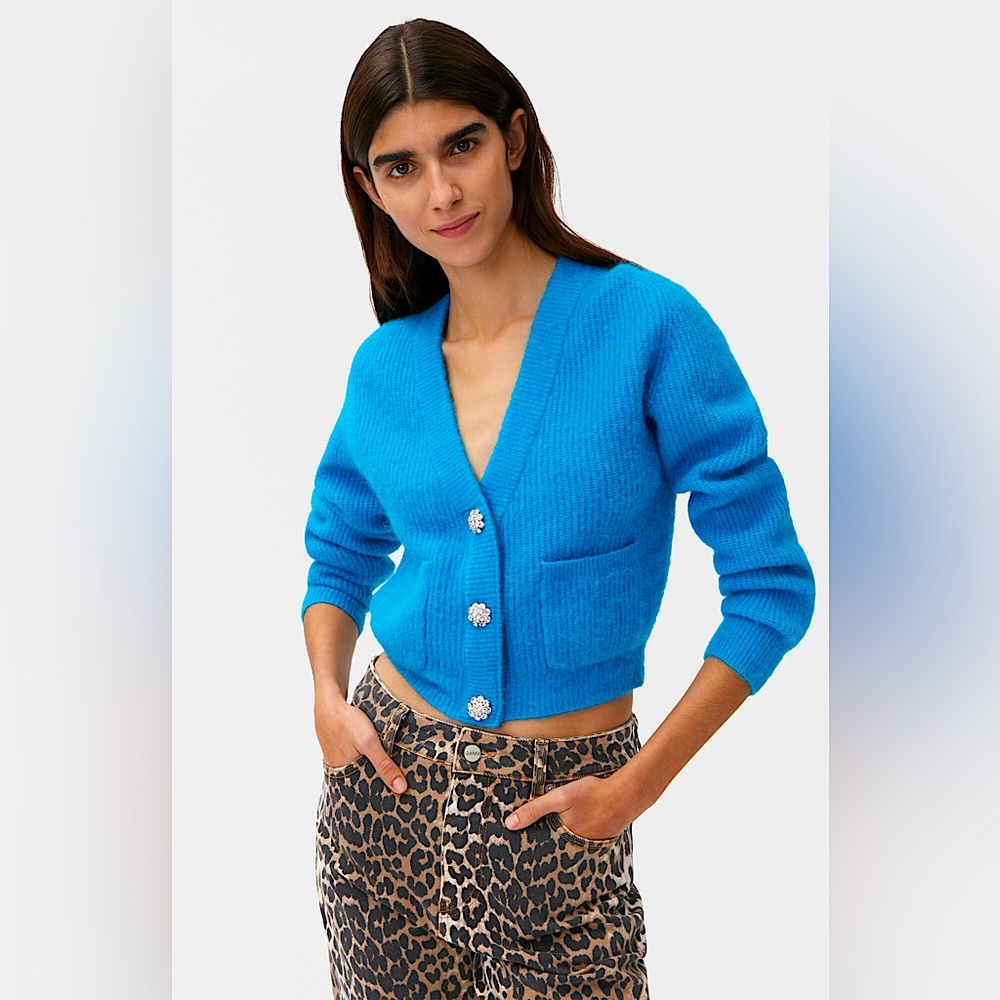 GANNI Soft Knit Cardigan With Crystal Buttons